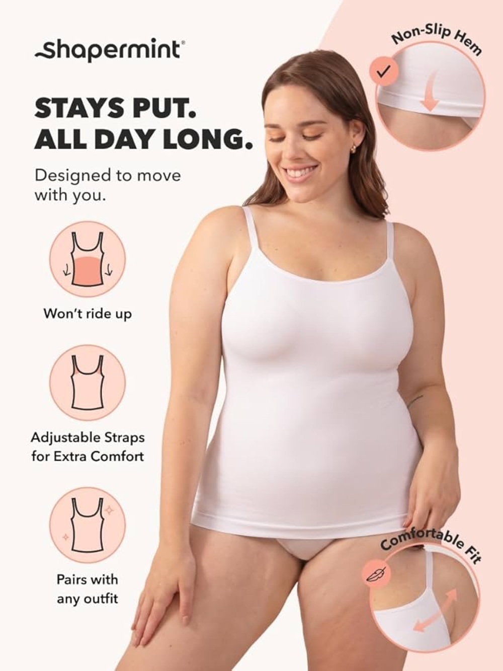 Shapermint Essentials All Day Every Day Scoop Neck Cami -WHITE